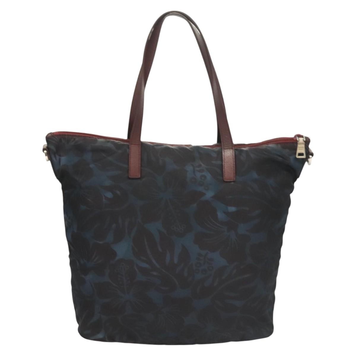 Prada Convertible Tote Printed Tessuto with Saffiano, BLUE, NYLON, Tote bag