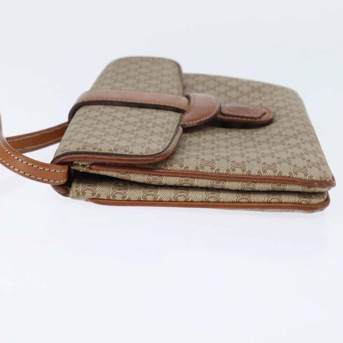 Celine Vintage Macadam Shoulder Bag Canvas and Leather, BEIGE, CANVAS, Shoulder bag