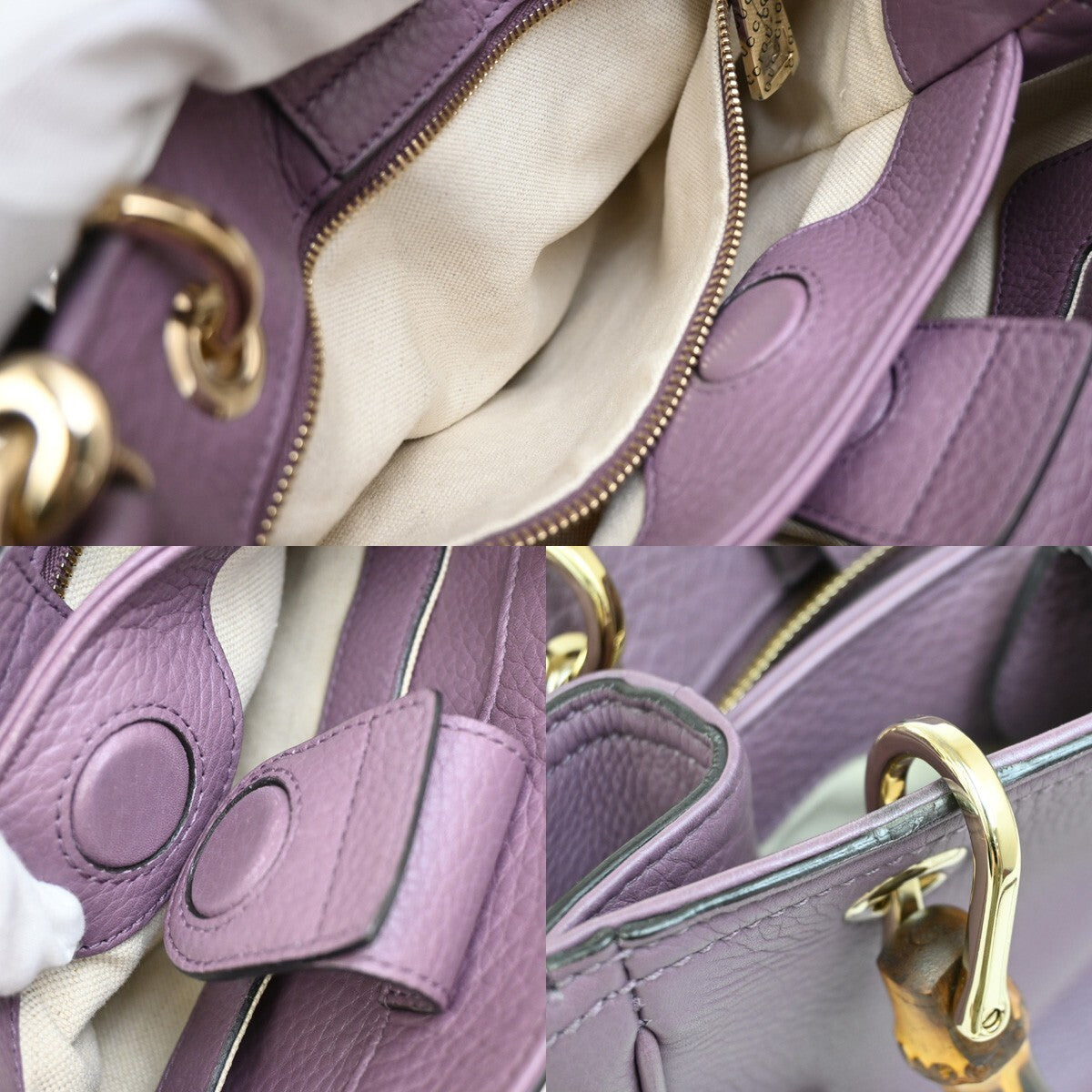 Gucci Bamboo Shopper Tote Leather, PURPLE, LEATHER, Tote bag