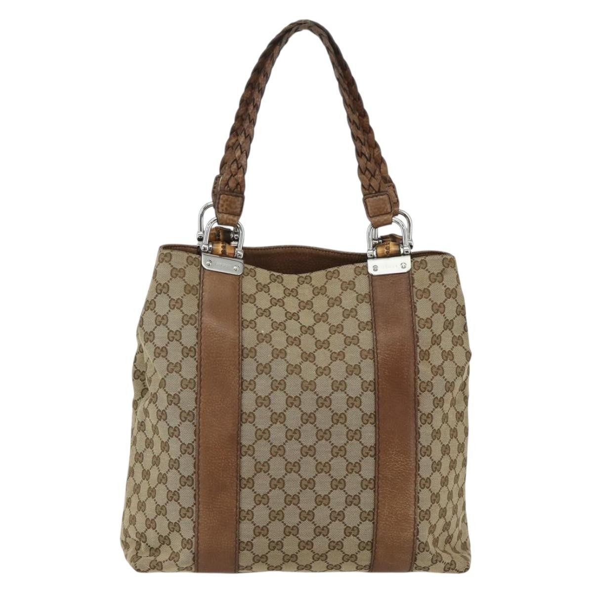 Gucci Bamboo Bar Tote GG Canvas, BEIGE, CANVAS, Tote bag