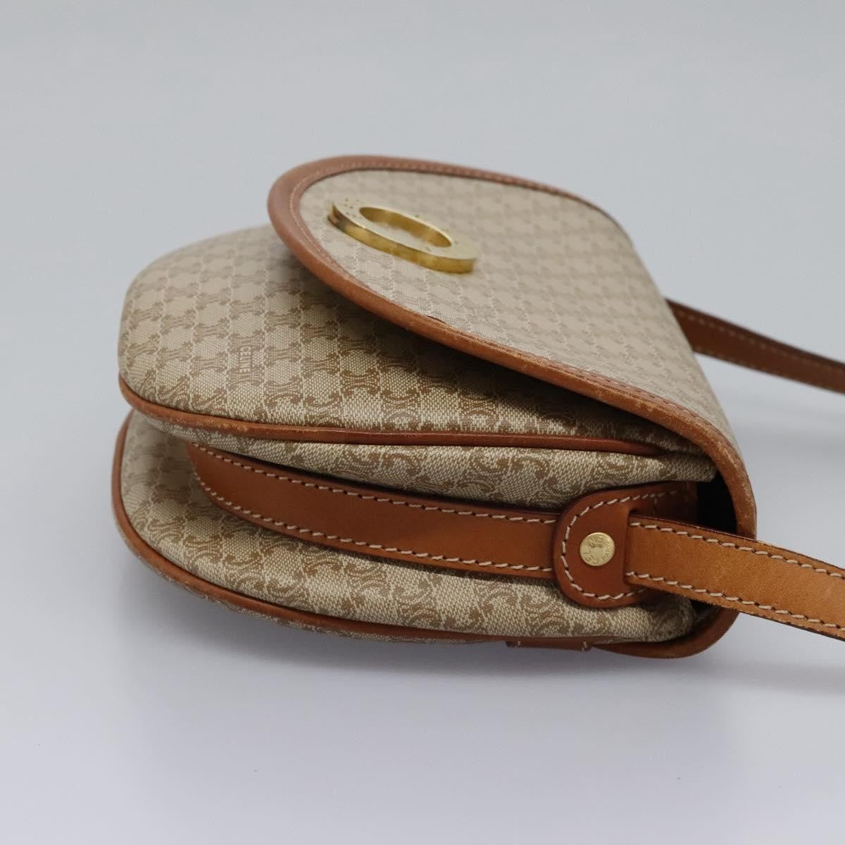 Celine Vintage Macadam Shoulder Bag Canvas and Leather, BEIGE, CANVAS, Shoulder bag