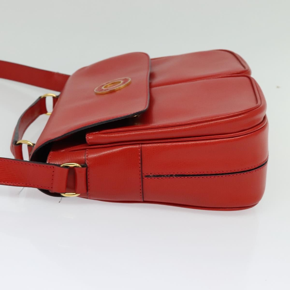 Celine Circle logo Leather, RED, LEATHER, Shoulder bag