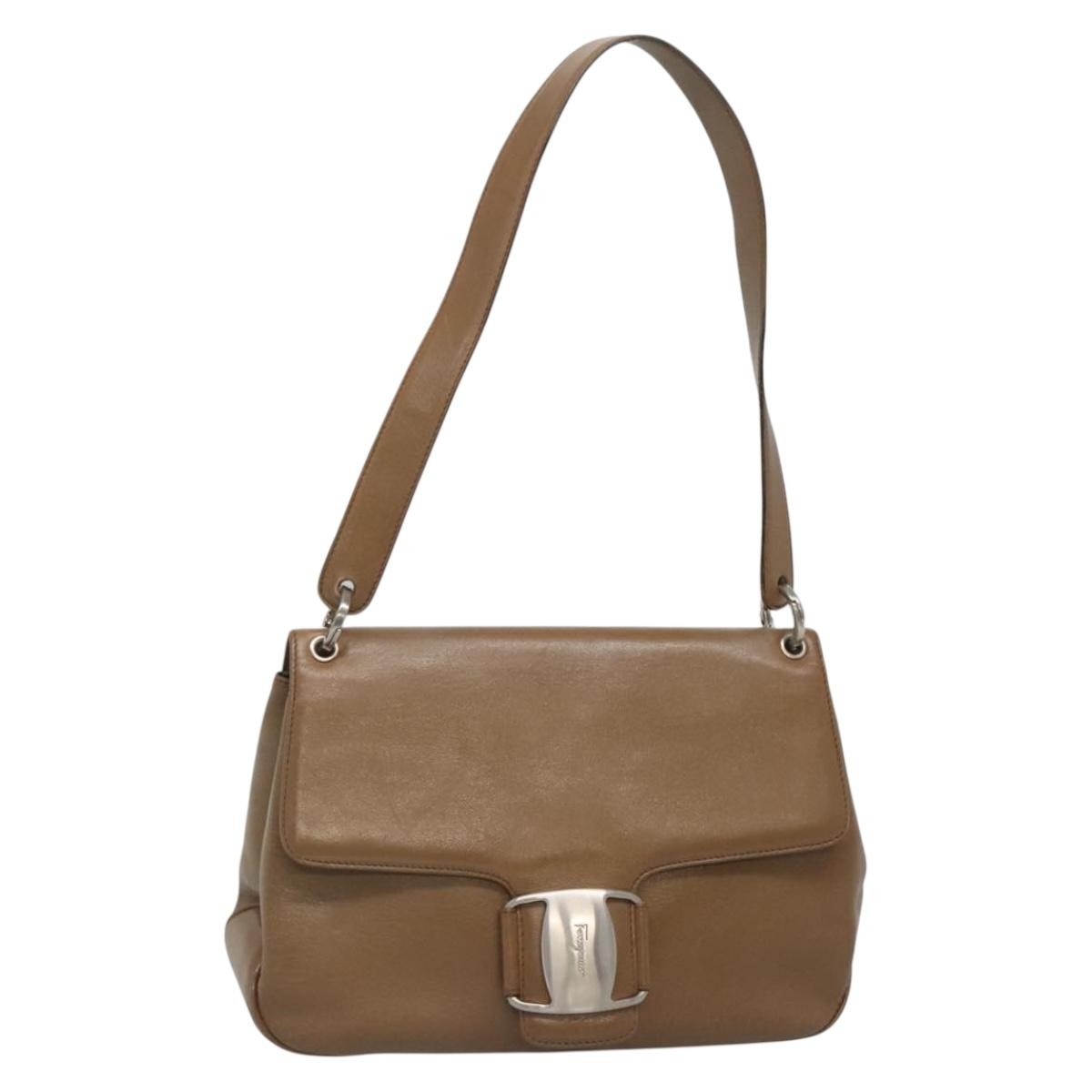 Salvatore Ferragamo Vala Shoulder Bag Leather, BROWN, LEATHER, Shoulder bag