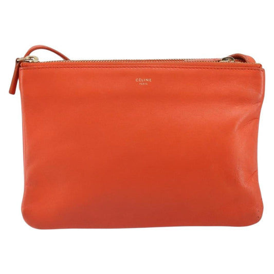 Celine Trio Crossbody Bag Leather, ORANGE, LEATHER, Shoulder bag