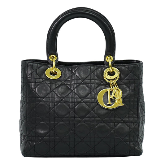 Christian Dior Lady cannage Matelassé, BLACK, LEATHER, Handbag
