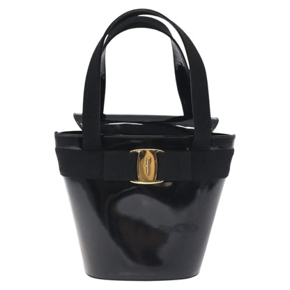 Salvatore Ferragamo Vara Bow Top Handle Bucket Bag Patent Leather, BLACK, PATENT_LEATHER, Handbag