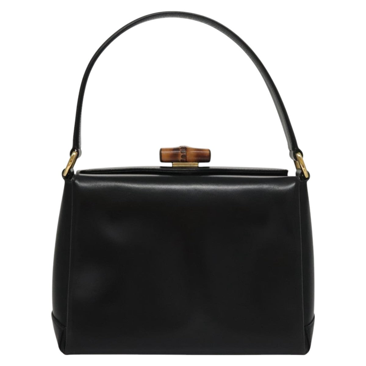 Gucci Vintage Convertible Bamboo Box Crossbody Bag Leather, BLACK, LEATHER, Handbag