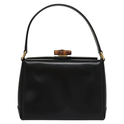 Gucci Vintage Convertible Bamboo Box Crossbody Bag Leather, BLACK, LEATHER, Handbag
