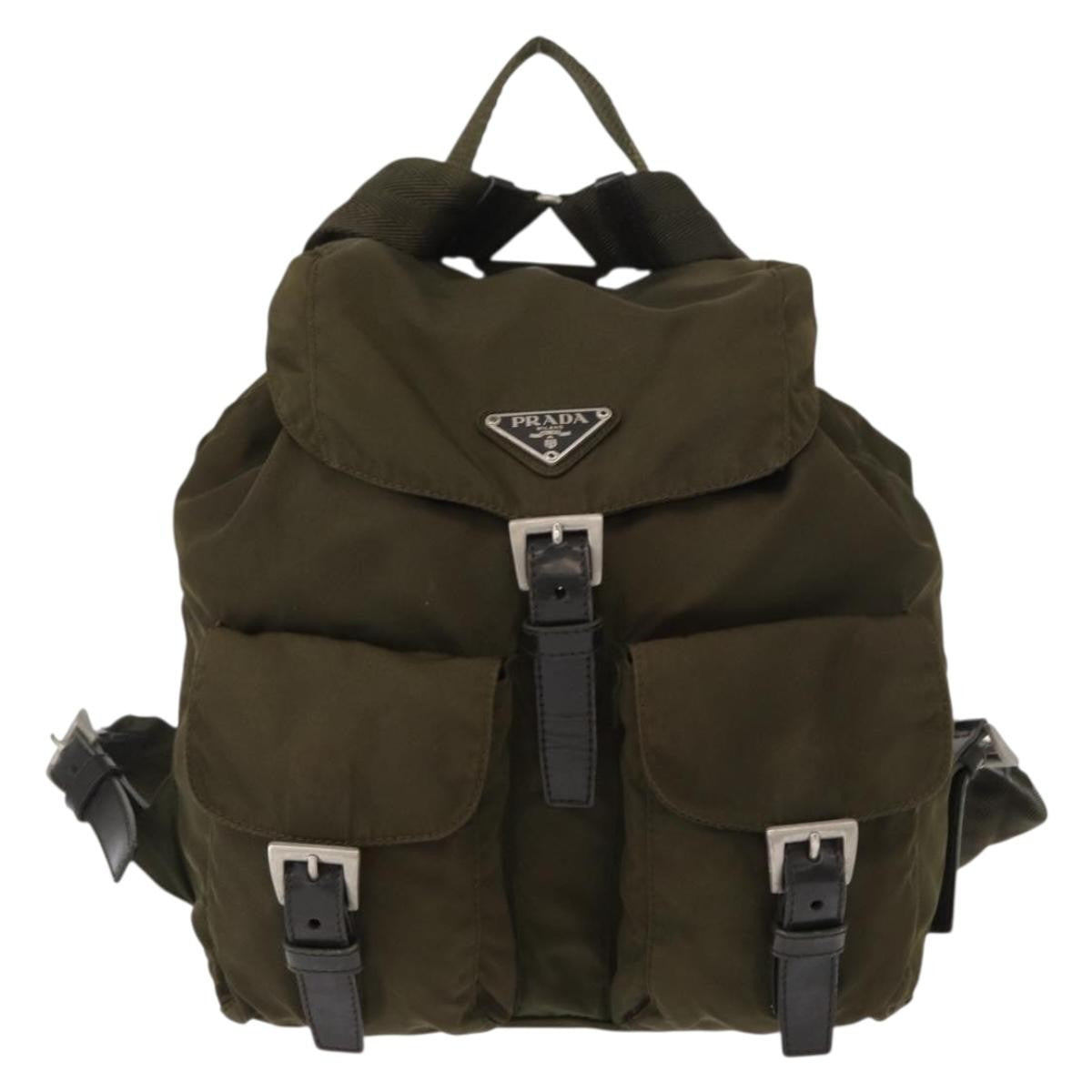 Prada Double Front Pocket Backpack Tessuto, KHAKI, NYLON, Backpack