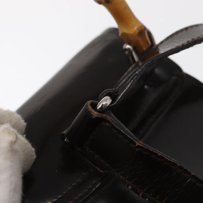 Gucci Vintage Bamboo Backpack Nylon and Patent Leather, BLACK, NYLON, Backpack