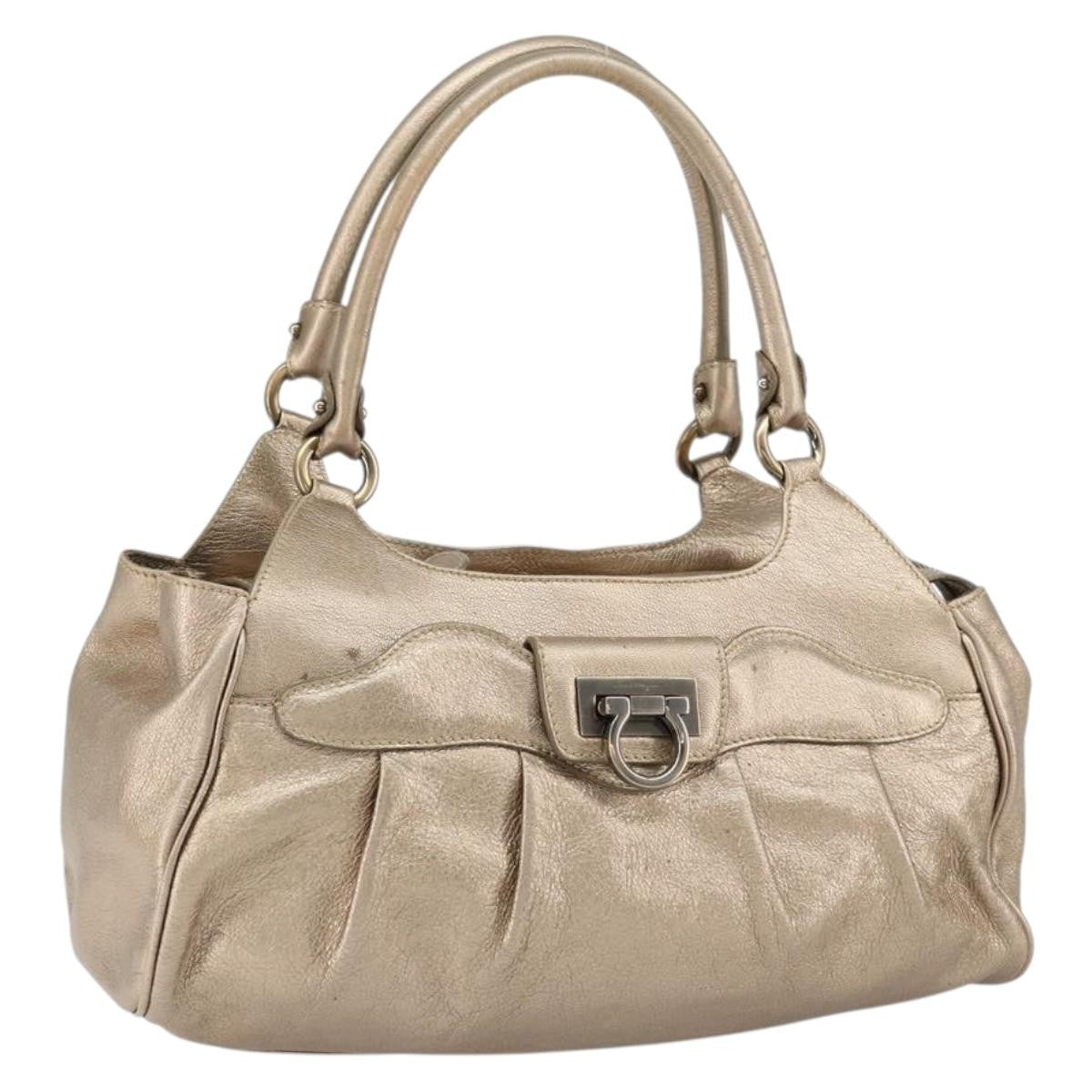 Salvatore Ferragamo Gancini Tote Leather, GOLD, LEATHER, Tote bag