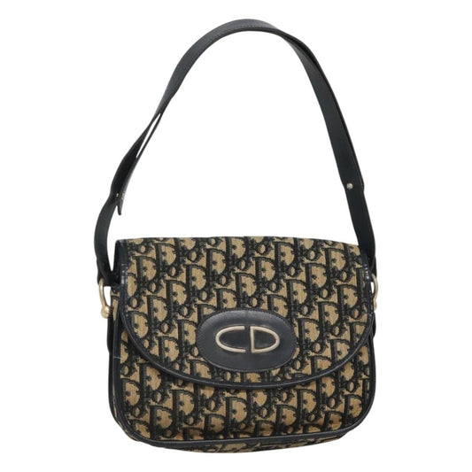Christian Dior Vintage CD Logo Shoulder Bag Leather, NAVY, CANVAS, Shoulder bag