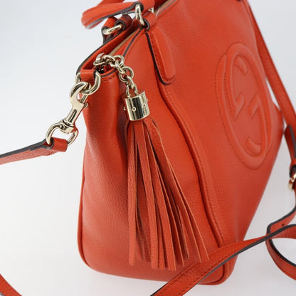 Gucci Soho Convertible Top Handle Bag Leather, ORANGE, LEATHER, Handbag