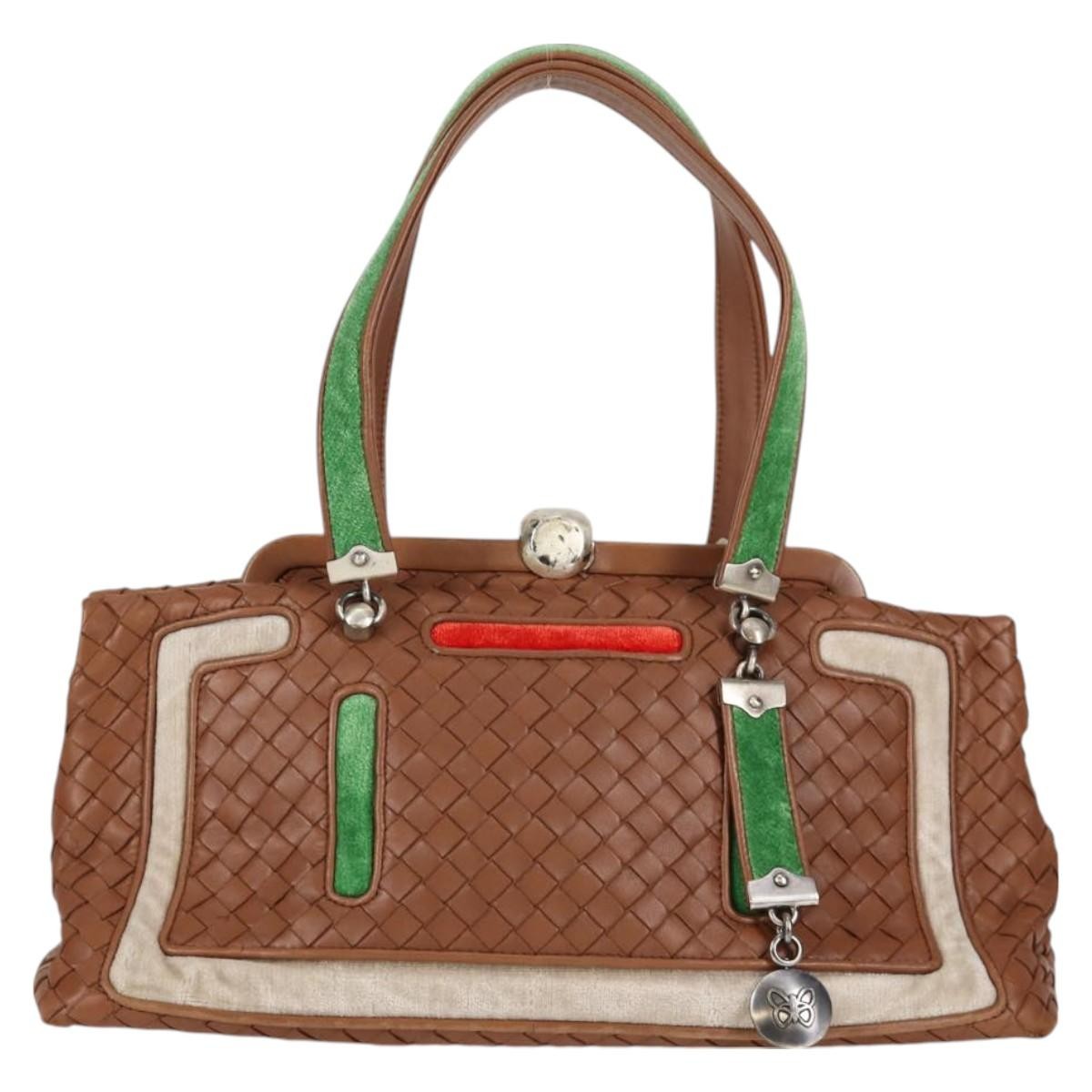 Bottega Veneta Intrecciato Leather, BROWN, LEATHER, Handbag
