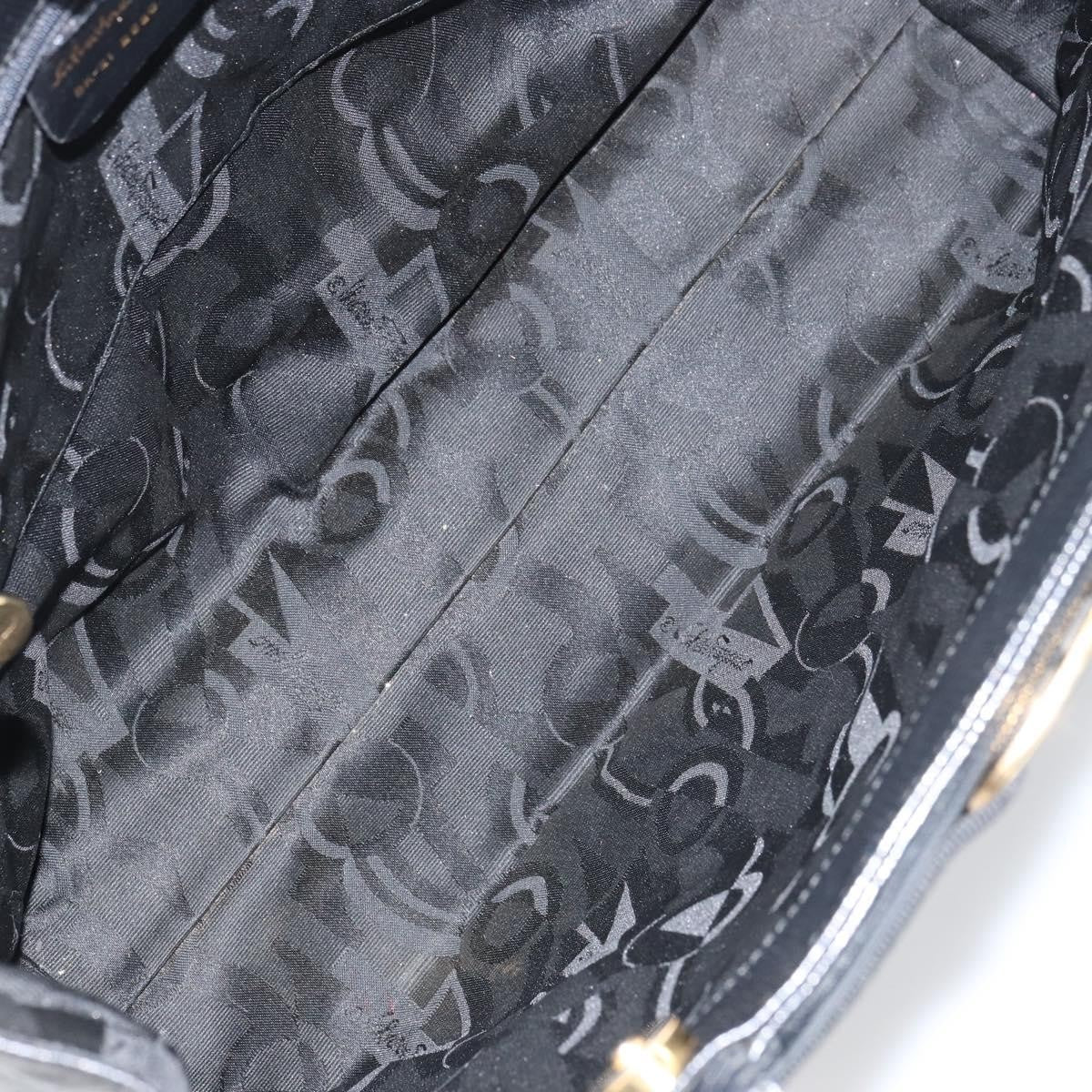 Salvatore Ferragamo Vintage Vara Bow Tote Lizard Embossed Leather, BLACK, LEATHER, Tote bag