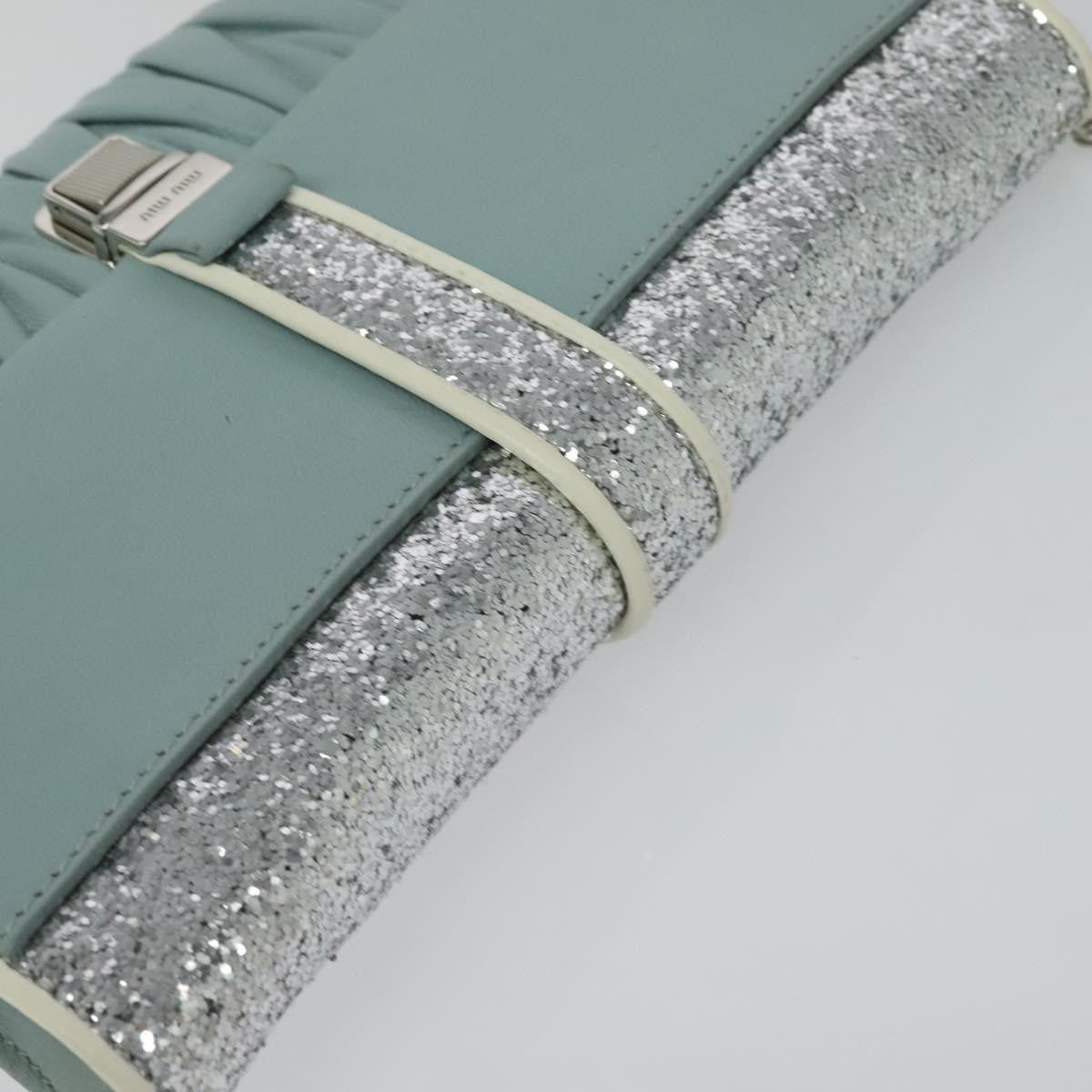 Miu Miu Madras Chain Clutch Matelasse Leather with Glitter, BLUE, LEATHER, Shoulder bag