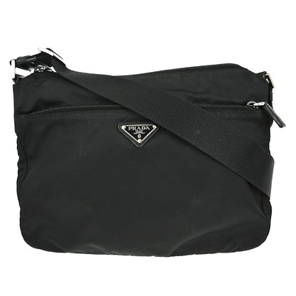 Prada Front Zip Messenger Bag Tessuto, BLACK, NYLON, Shoulder bag