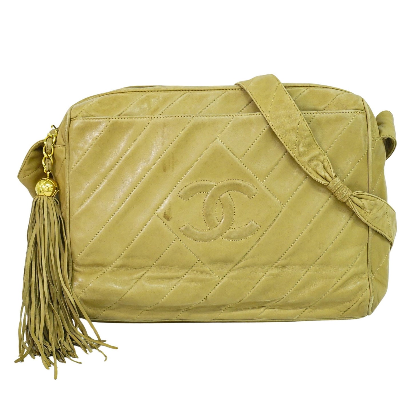 Chanel Vintage Diamond CC Camera Bag Quilted Leather, BEIGE, LEATHER, Crossbody bag