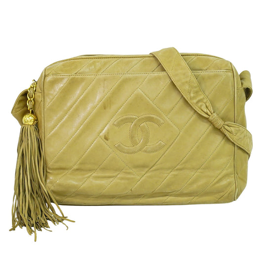 Chanel Vintage Diamond CC Camera Bag Quilted Leather, BEIGE, LEATHER, Crossbody bag