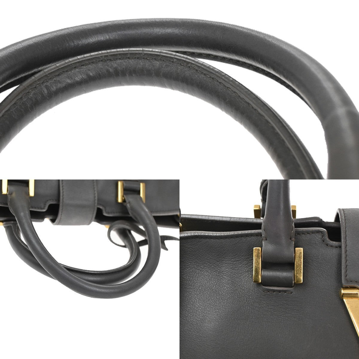 Saint Laurent Classic Y Cabas Leather, GRAY, LEATHER, Handbag