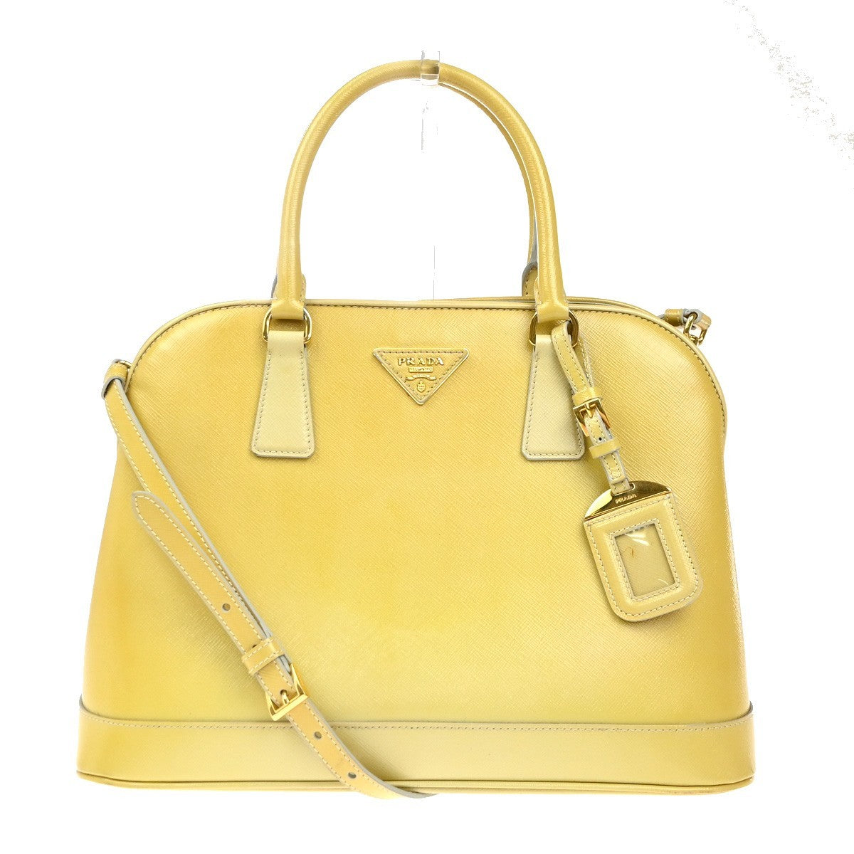 Prada Open Promenade Bag Saffiano Leather, Yellow, Leather, Handbag