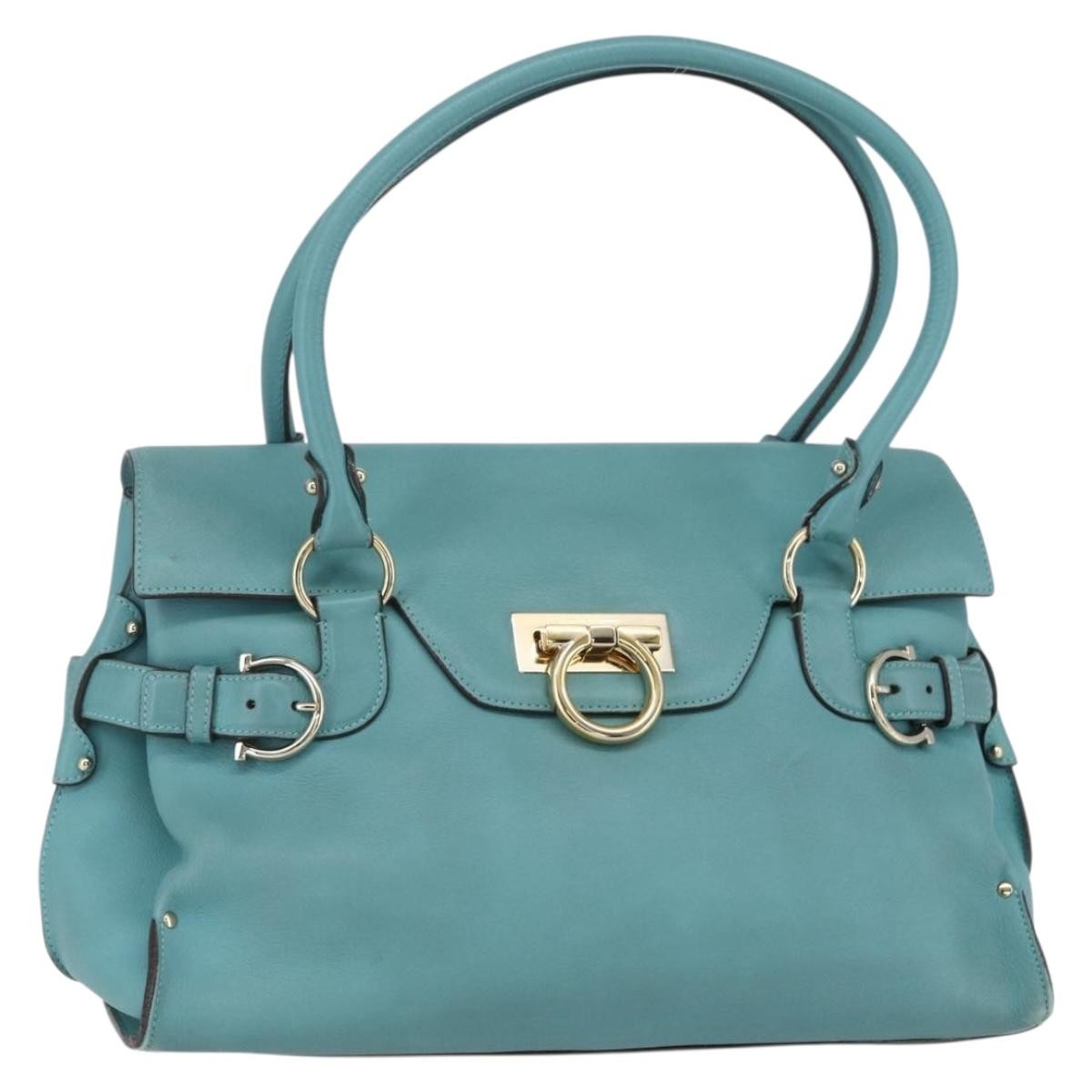 Salvatore Ferragamo Virna Satchel Leather, TURQUOISE, LEATHER, Tote bag