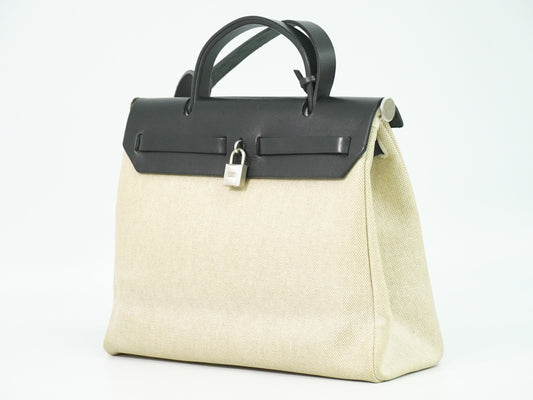 Hermes Herbag Toile and Leather, Beige, Canvas, Handbag