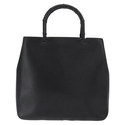 Gucci Vintage Bamboo Handle Tote Leather, BLACK, LEATHER, Tote bag