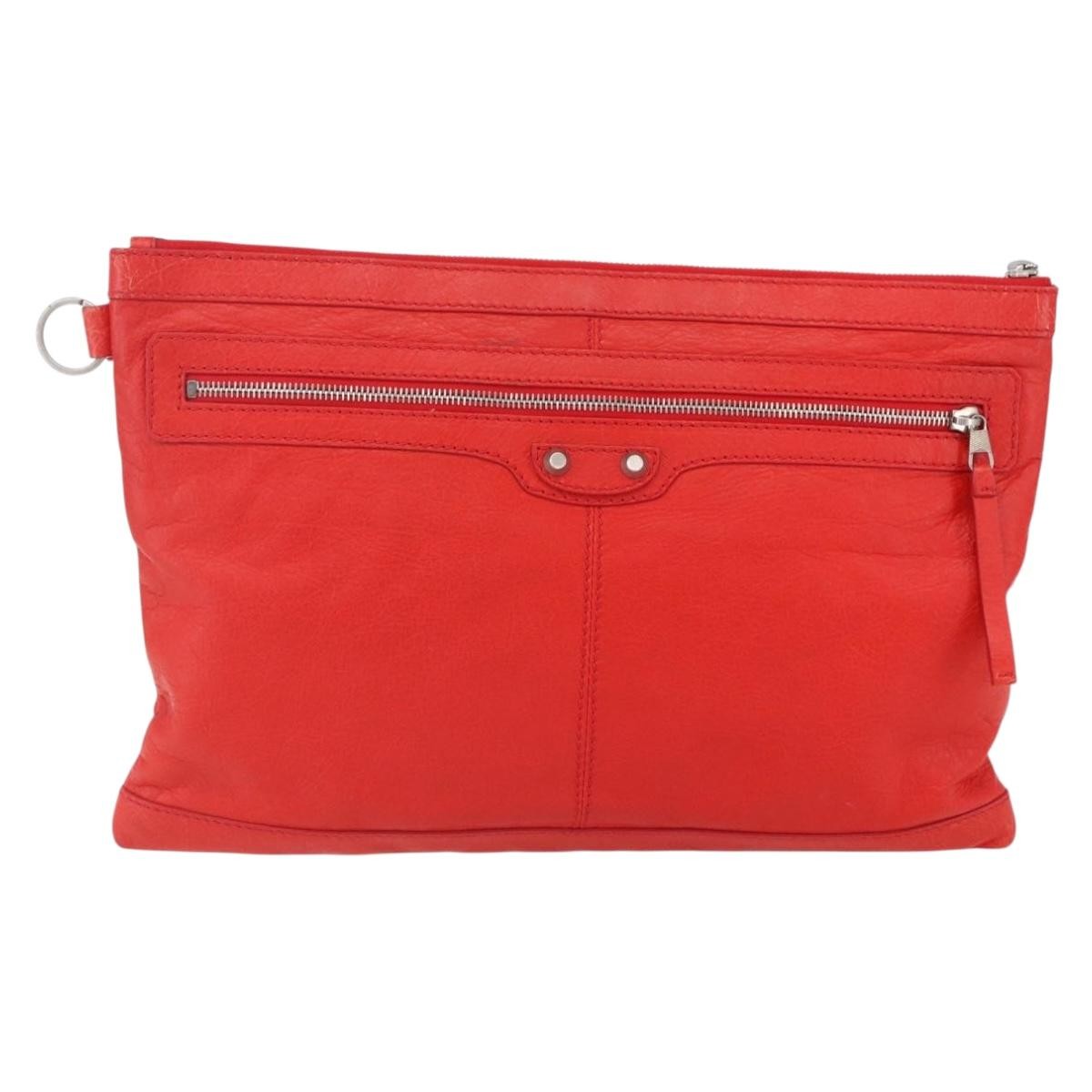 Balenciaga Classic City Clip Pouch Leather, RED, LEATHER, Clutche & pouche