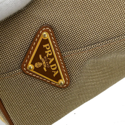 Prada Logo Convertible Tote Canvas with Leather, BEIGE, CANVAS, Tote bag