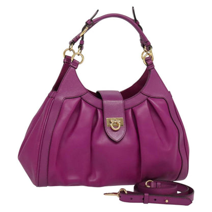Salvatore Ferragamo Gancini Shoulder Bag Leather, PURPLE, LEATHER, Shoulder bag