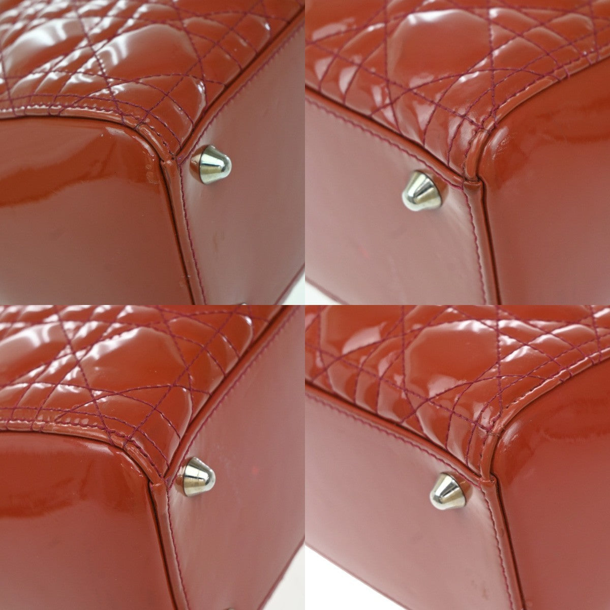 Christian Dior Vintage Lady Dior Bag Cannage Quilt Patent, RED, PATENT_LEATHER, Handbag