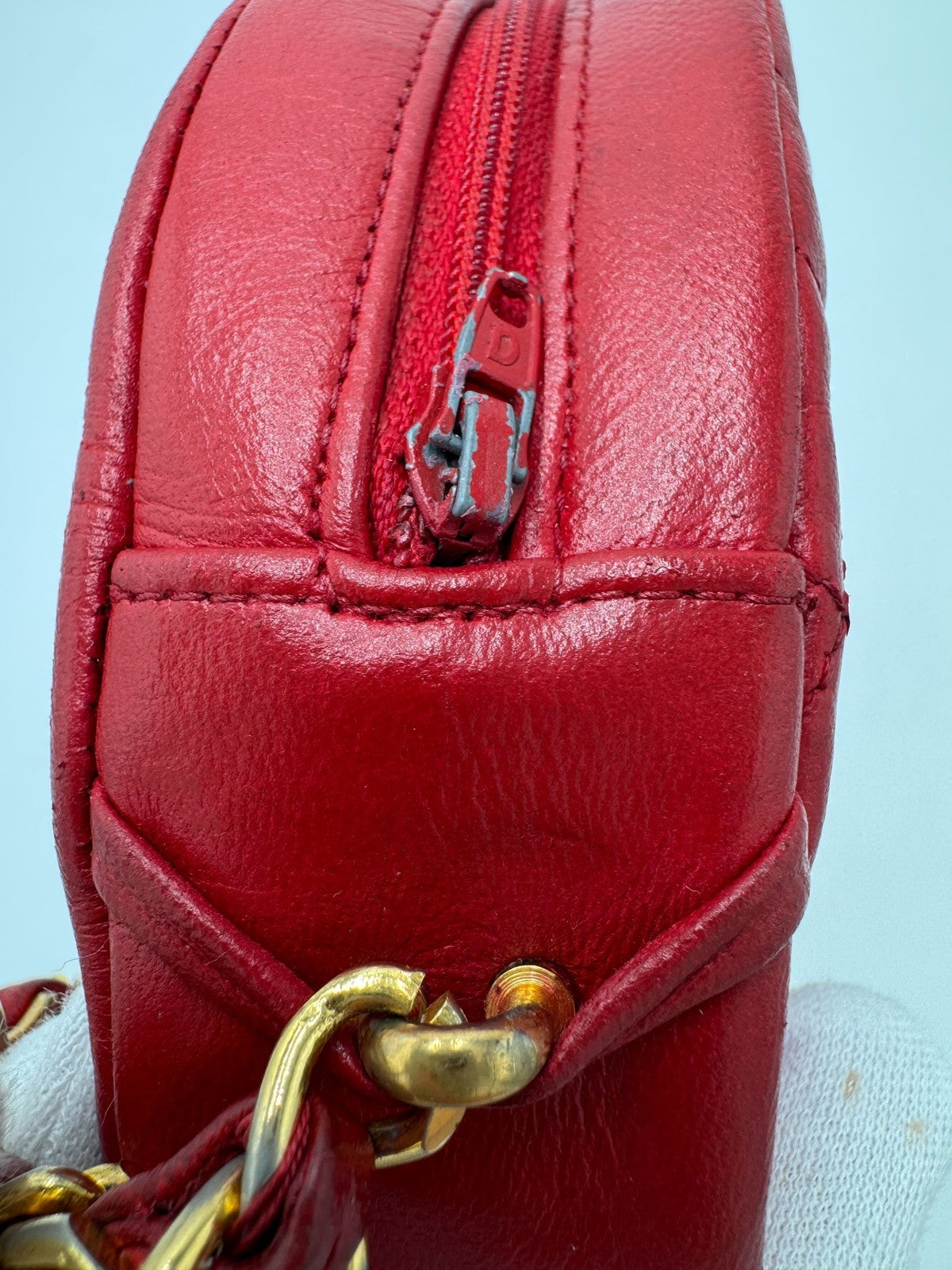 Chanel Vintage Round Tassel Crossbody Bag Quilted Lambskin, RED, LEATHER, Shoulder bag