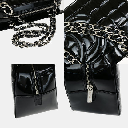 Chanel Chocolate Bar CC Zip Tote Quilted Patent, BLACK, PATENT_LEATHER, Shoulder bag