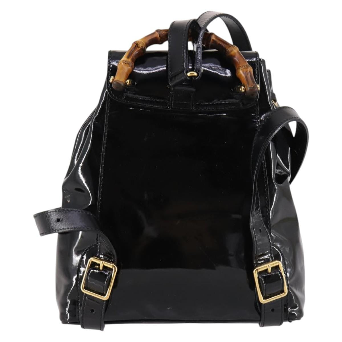 Gucci Vintage Bamboo Backpack Patent, BLACK, PATENT_LEATHER, Backpack