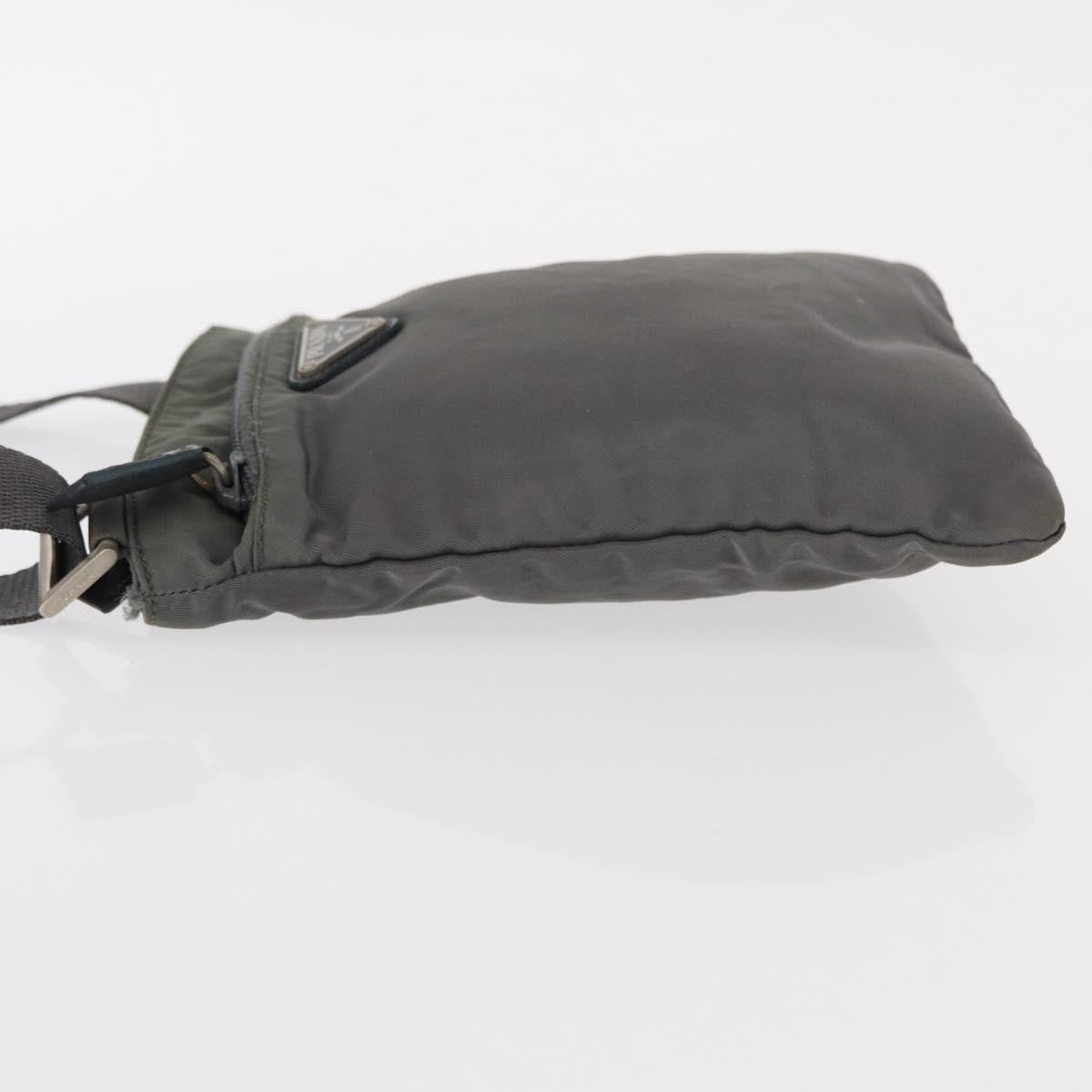 Prada Front Zip Convertible Flat Messenger Tessuto with Leather, GRAY, NYLON, Shoulder bag