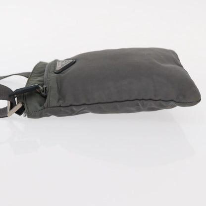 Prada Front Zip Convertible Flat Messenger Tessuto with Leather, GRAY, NYLON, Shoulder bag