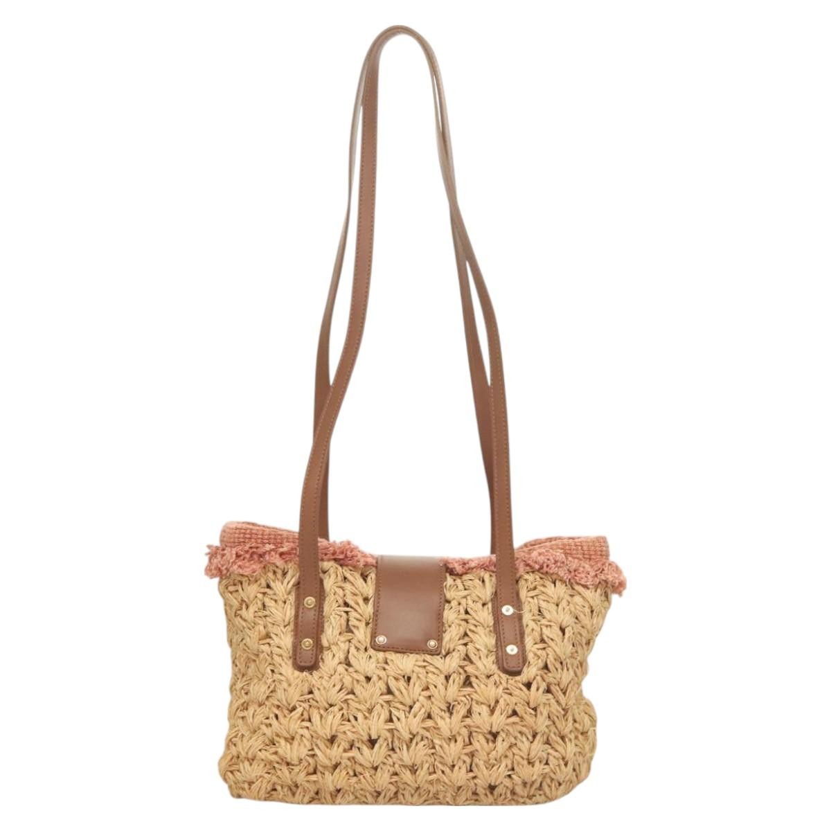 Chanel Mademoiselle Lock Tote Woven Straw, BEIGE, LEATHER, Shoulder bag