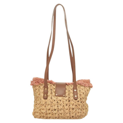 Chanel Mademoiselle Lock Tote Woven Straw, BEIGE, LEATHER, Shoulder bag