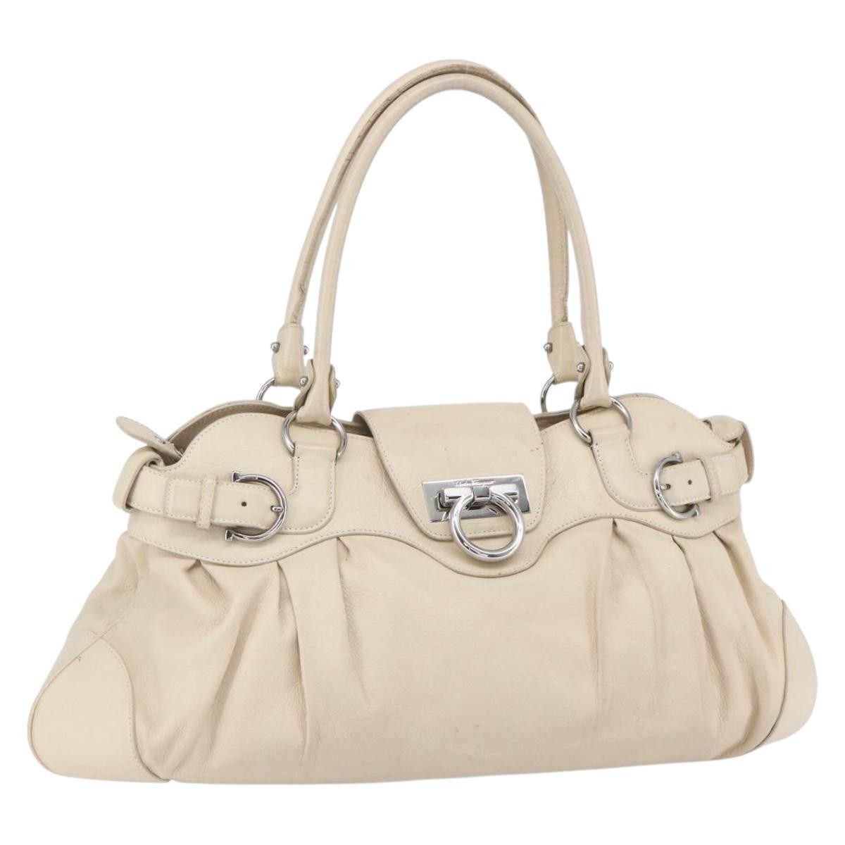 Salvatore Ferragamo Gancini handbag Leather, BEIGE, LEATHER, Handbag