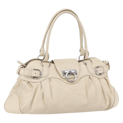 Salvatore Ferragamo Gancini handbag Leather, BEIGE, LEATHER, Handbag