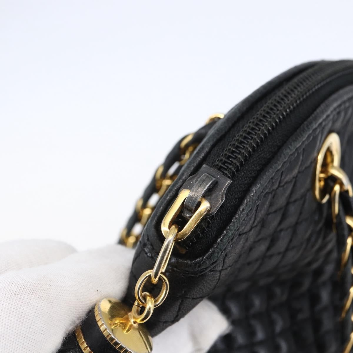 Bally Vintage Chain Shoulder Bag Quilted Leather, BLACK, LEATHER, Shoulder bag