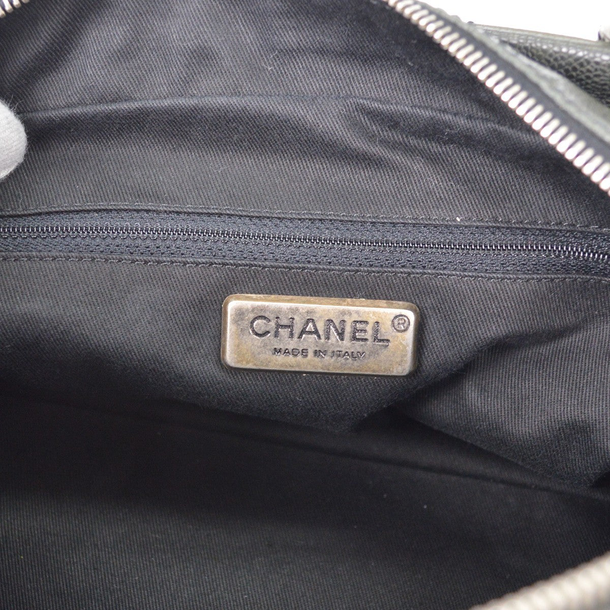 Chanel Outdoor Ligne Tote Quilted Caviar, GRAY, LEATHER, Tote bag