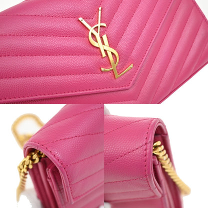 Saint Laurent Cassandra Wallet on Strap leather, PINK, LEATHER, Shoulder bag