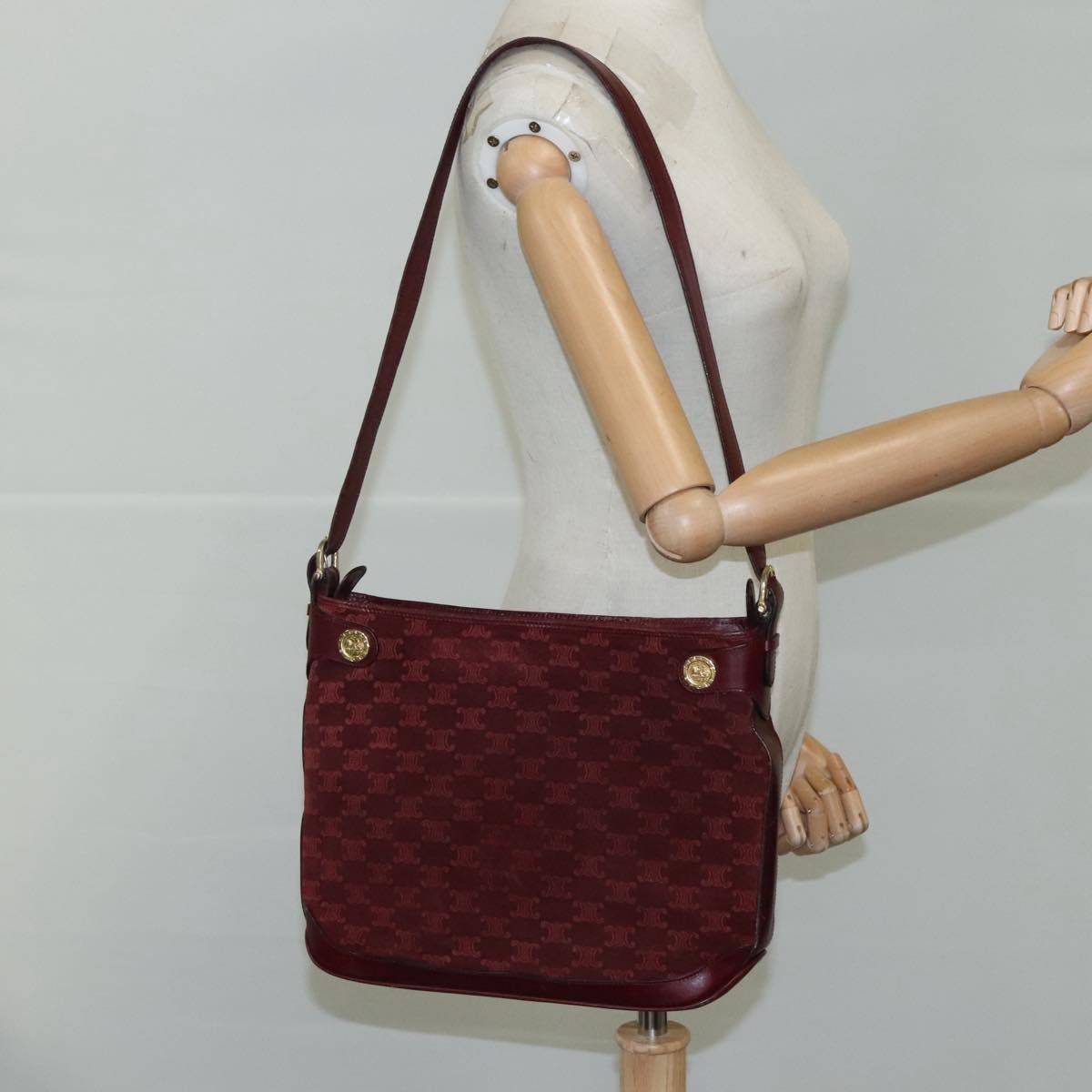 Celine Vintage Macadam Shoulder Bag Suede, RED, SUEDE, Shoulder bag