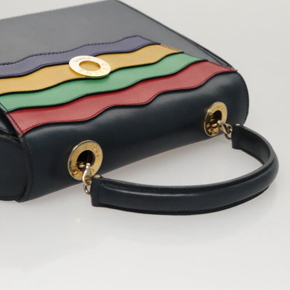 Celine Circle Logo Handbag Leather, NAVY, LEATHER, Handbag