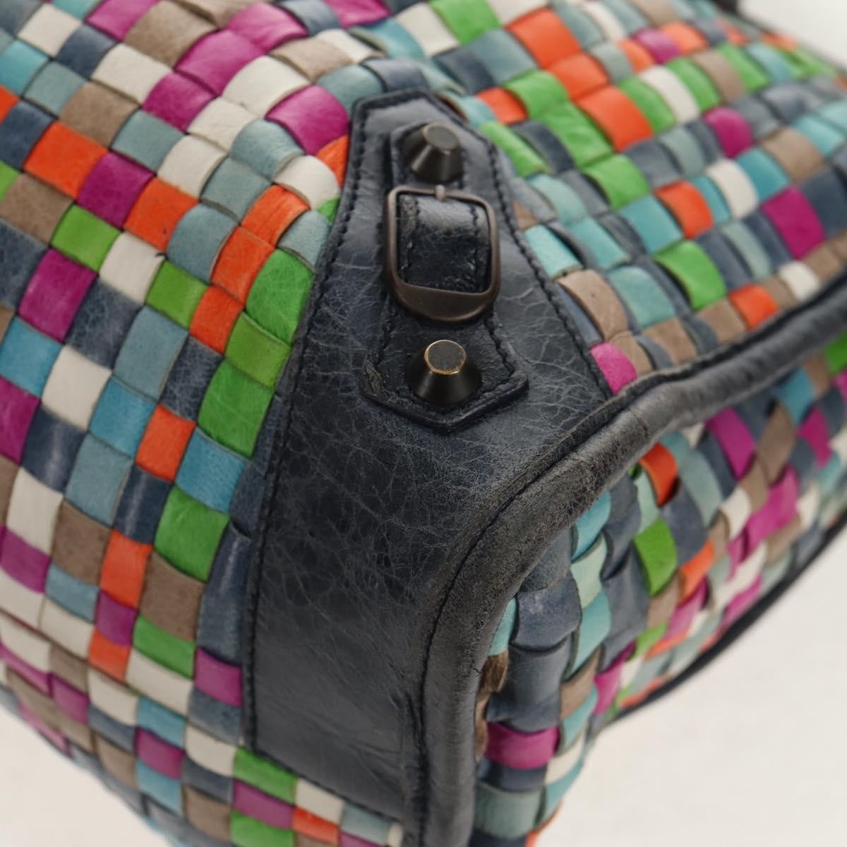 Balenciaga City Classic Studs Bag Woven Crocodile Embossed Leather, MULTICOLOUR, LEATHER, Handbag