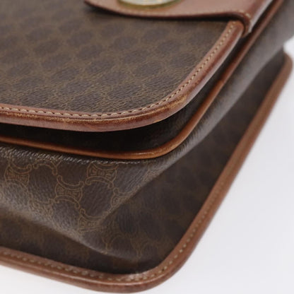 Celine Vintage Macadam Circle Logo Shoulder Bag Canvas and Leather, Brown, Canvas, Shoulder Bag