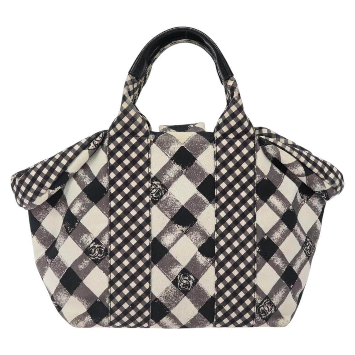 Chanel Top Handle Satchel Gingham Print Canvas, BLACK, CANVAS, Handbag