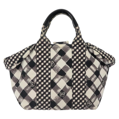 Chanel Top Handle Satchel Gingham Print Canvas, BLACK, CANVAS, Handbag